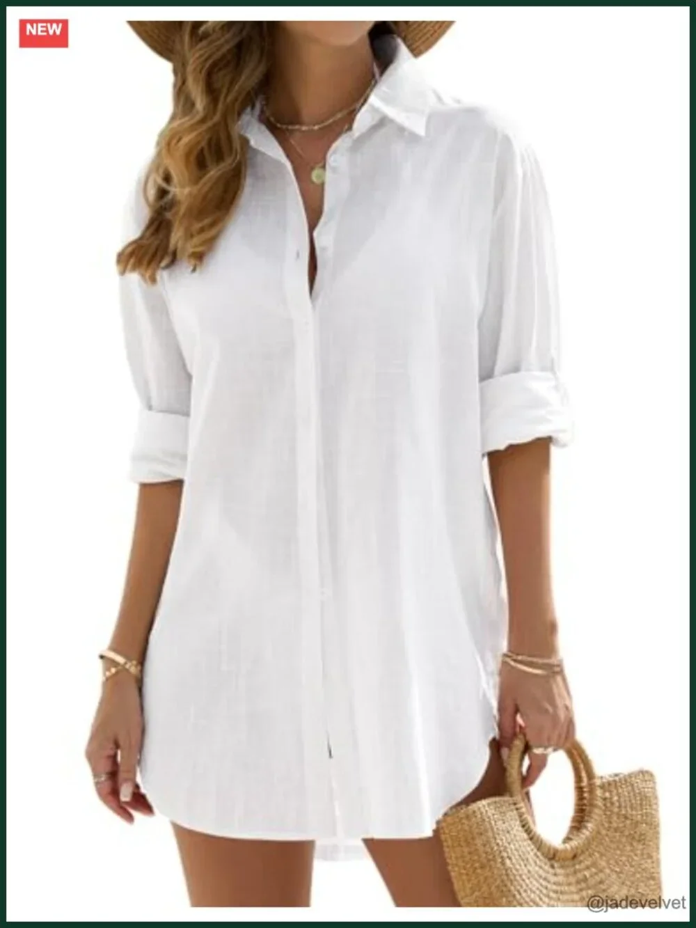 Women's Cotton Linen V-Neck Button Down Swim Cover Up Beach Dress